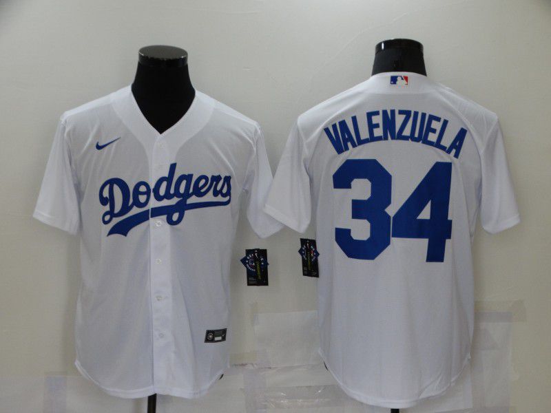 Men Los Angeles Dodgers #34 Valenzuela White Game Nike 2021 MLB Jersey